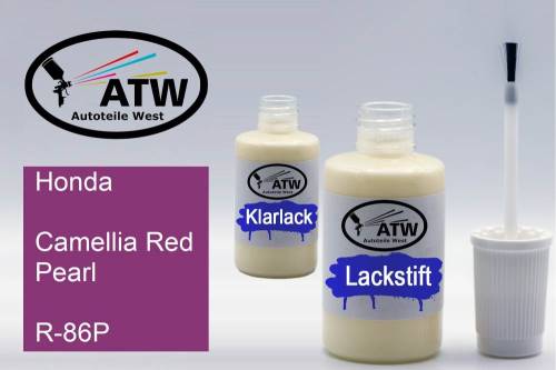 Honda, Camellia Red Pearl, R-86P: 20ml Lackstift + 20ml Klarlack - Set, von ATW Autoteile West.